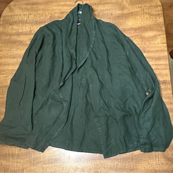 Bryn WALKER Womens Linen Jacket Size Large Hunter Green Open Draped Collar - Picture 3 of 16